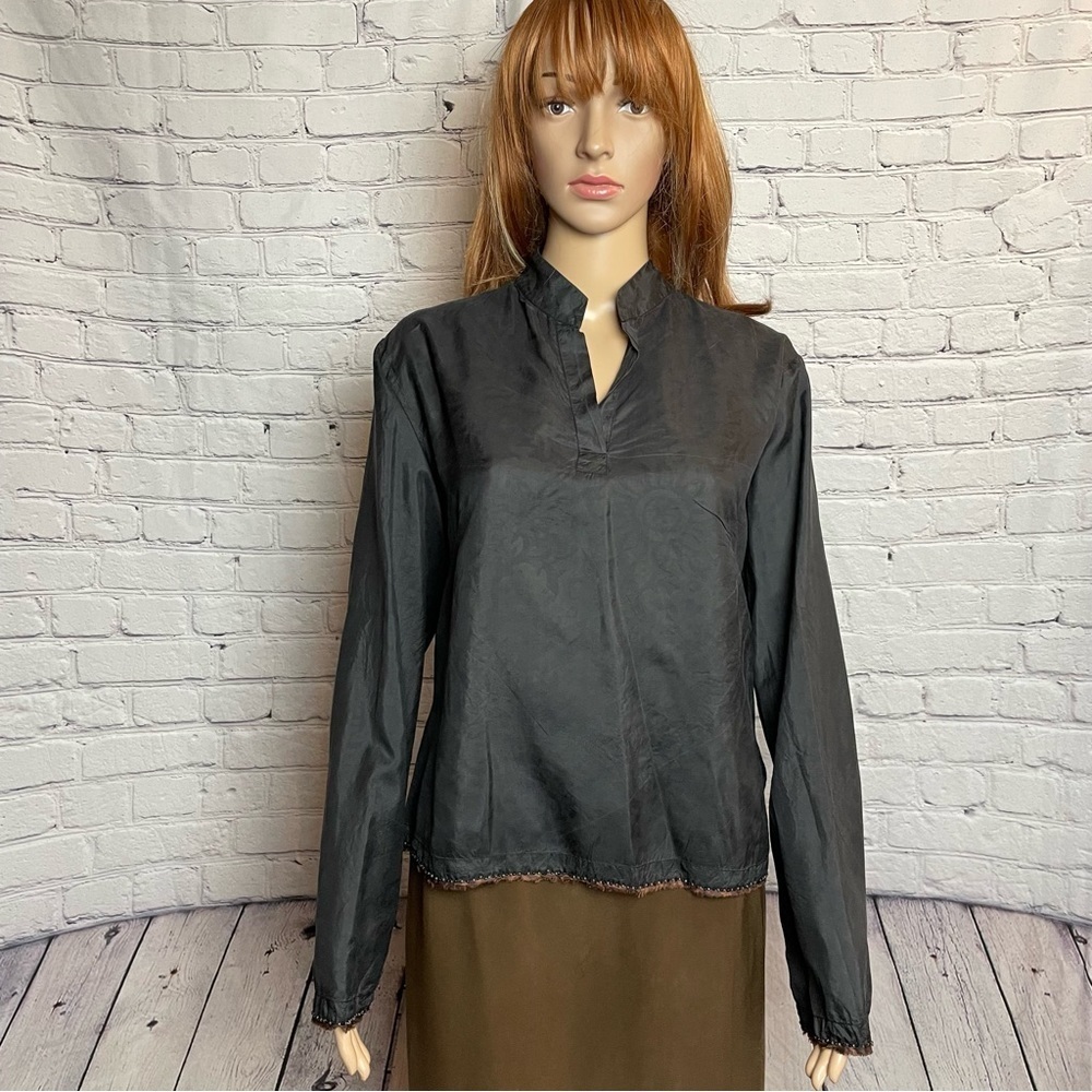 Abraham & Thakore Silk Brown Long Sleeve Top Size M